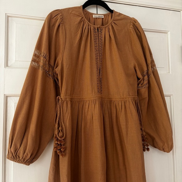 Ulla Johnson Raw Silk Kalea Midi Dress Clay Size 4 Fringe Boho Bohemian Fringe - Picture 4 of 14